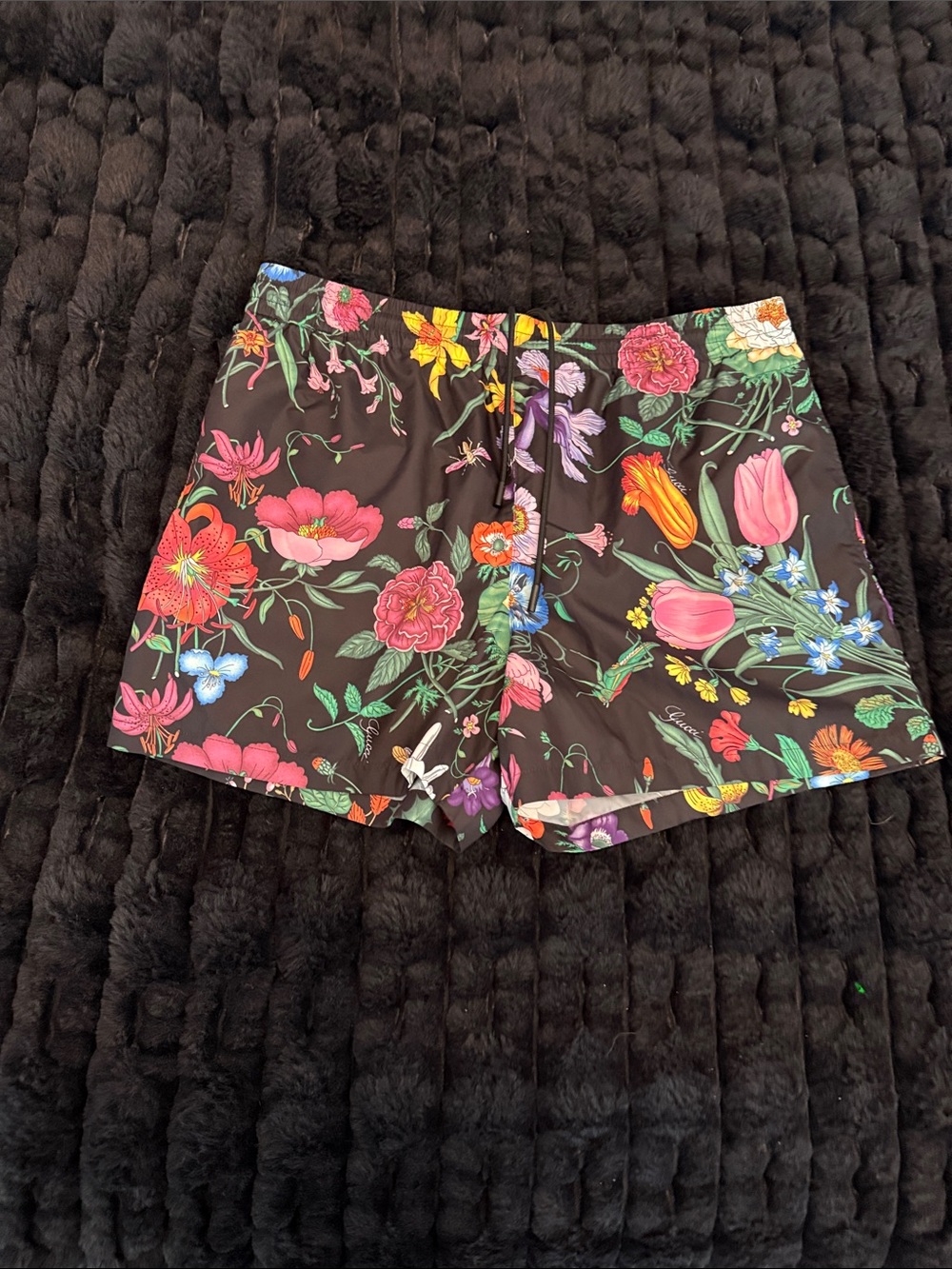 Gucci Black Floral Men's Swim Trunks